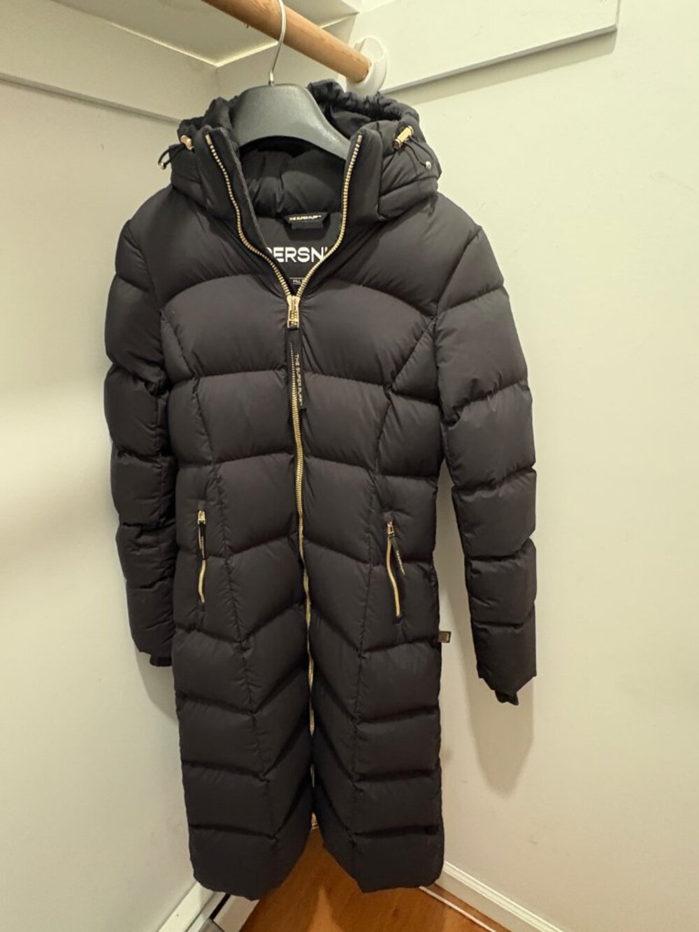 Artizia SuperSnug Puff Long Coat - Black with Gold Zippers - Size S